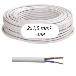 Câble électrique 2x1,5 mm² 50m bi-conducteur souple, idéal pour raccordement de climatisation et installation électrique