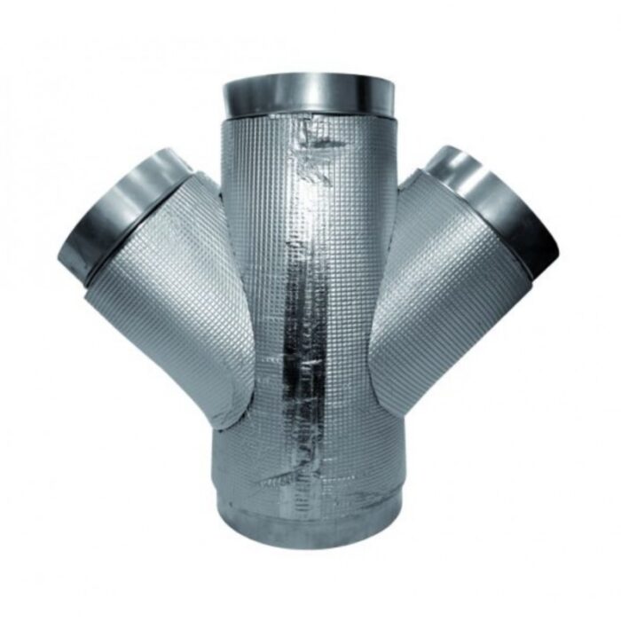 Dérivation ventilation culotte 3 sorties 45° gainable en acier galvanisé pour réseau de climatisation