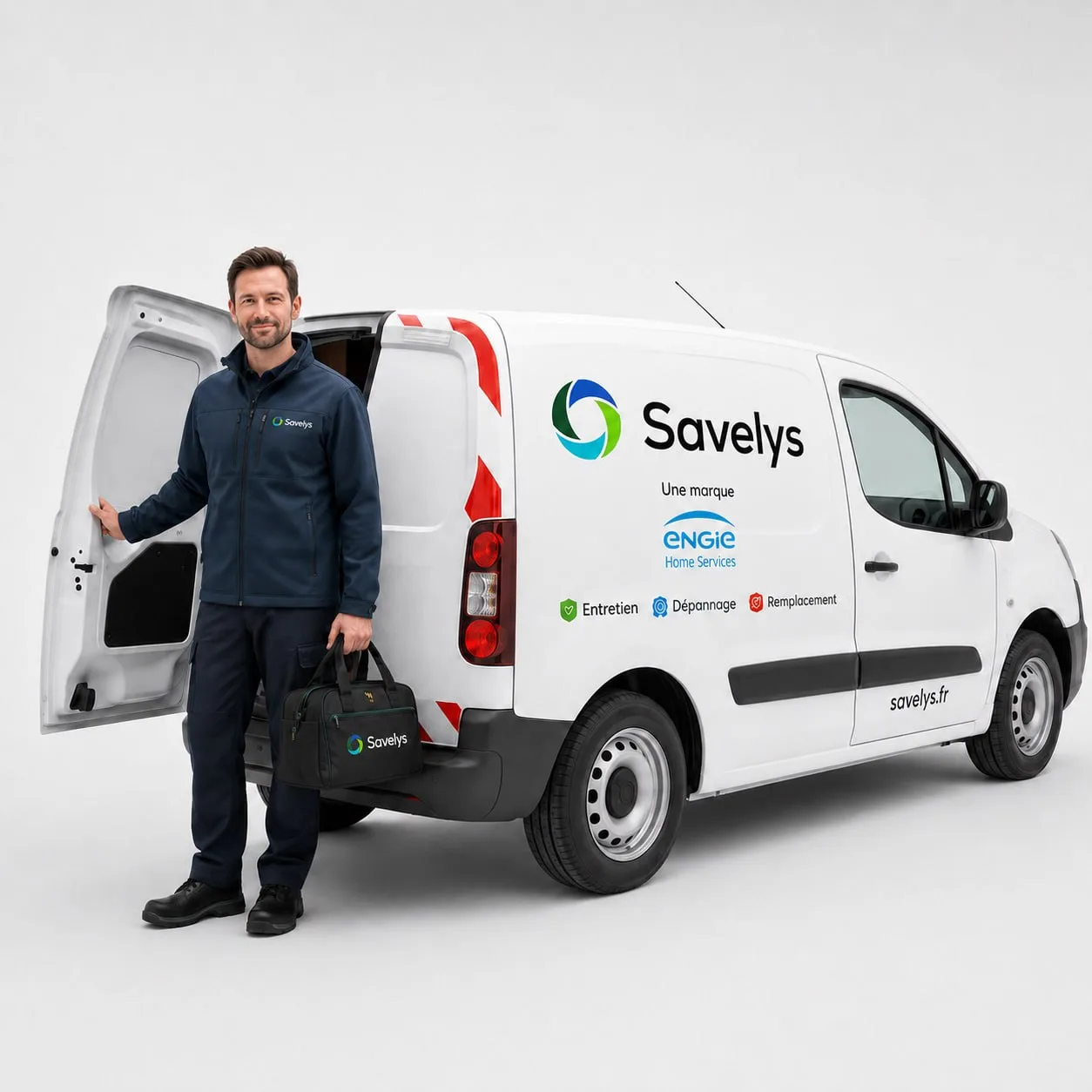 Mise en service Savelys - image officielle Mise en service Savelys - technicien et véhicule officiel